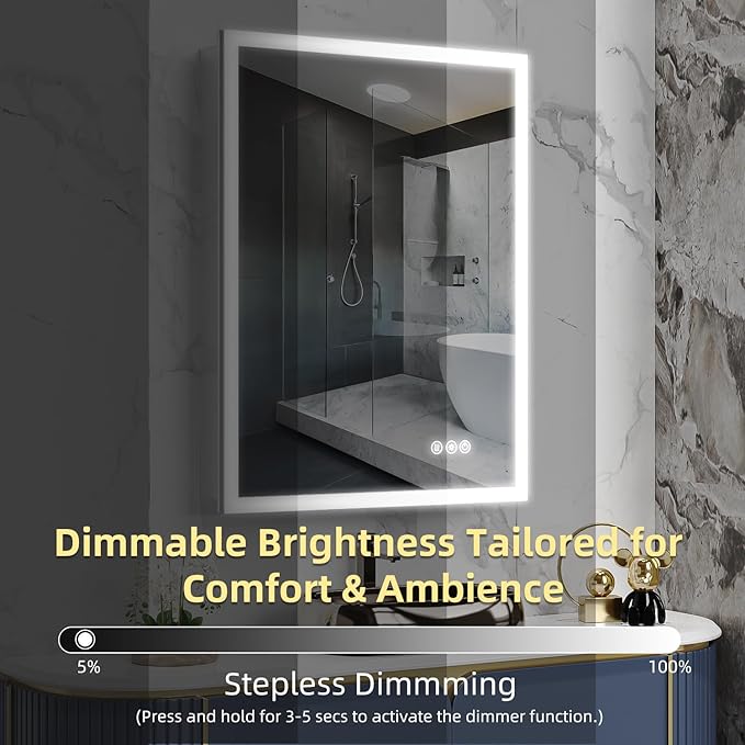 24" x 32" LED Medicine Cabinet for Bathroom, Lighted Mirror with 3-Color Lights, Defogger, Stepless Dimming, Large Storage, Door Left Hinge