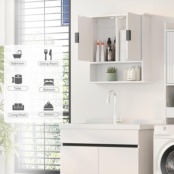 Bathroom Wall Cabinet,Farmhouse Medicine Cabinet for Bathroom with 2 Doors,Wall Mounted Medicine Cabinets Over Toilet Storage Cabinet for Laundry Room/Kitchen/Living Room,White,23 x 24