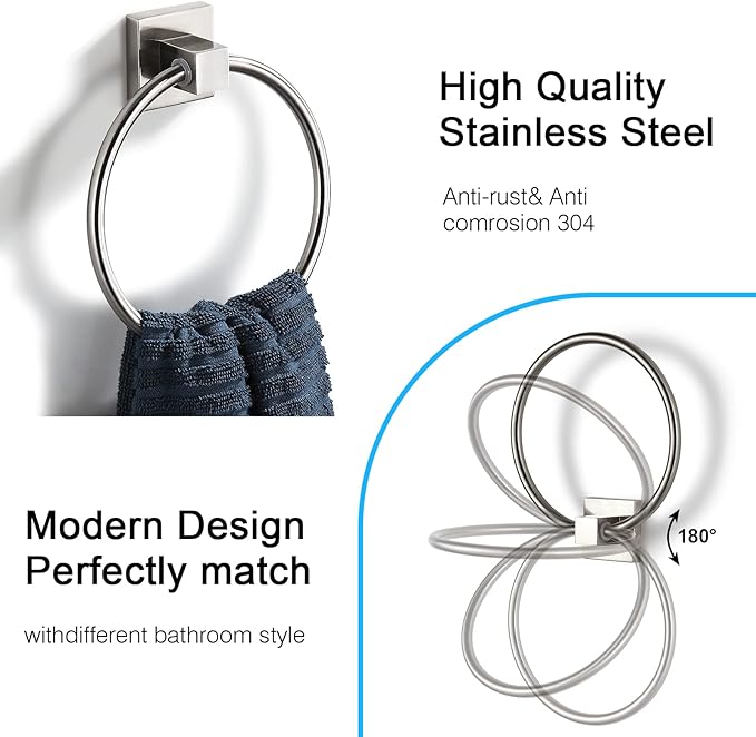 BVL Towel Ring Brushed Nickel, Hand Towel Holder Ring Hanger for Bathroom Kitchen ,Metal Round Towel Holder Wall Mounted Towel Rack,2 Pack 206322