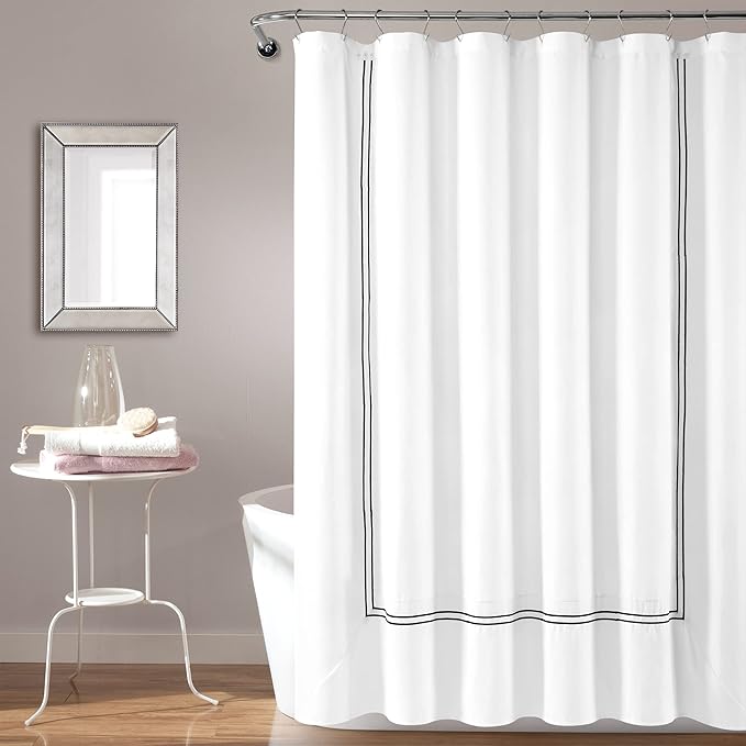 Lush Decor Hotel Collection Shower Curtain Single 72" W x 72" L White & Black - White Shower Curtains for Bathroom - Bathroom Curtain - Modern Decor
