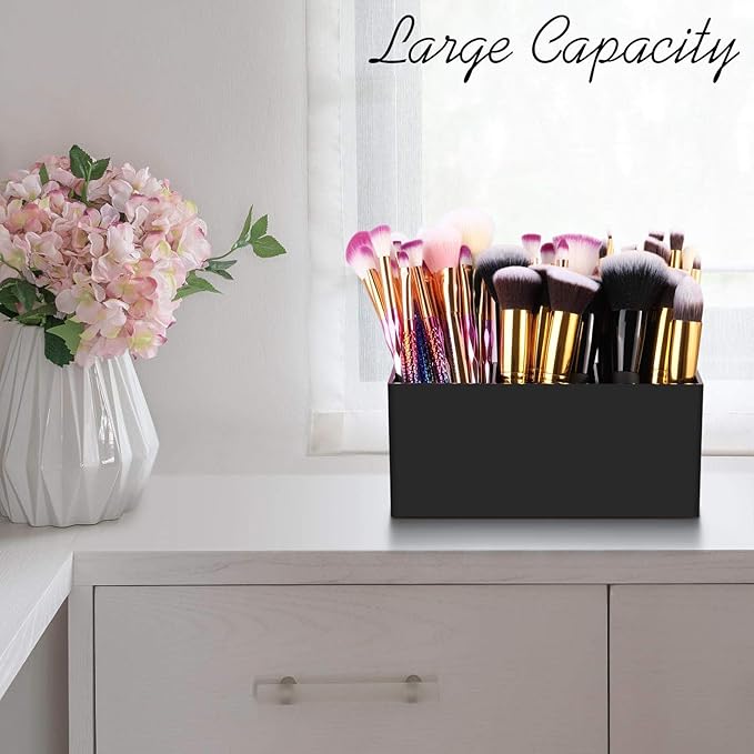 Tbestmax Makeup Brush Holder Organizer Cosmetic Brushes Container Storage 3 Slots - Great for Vanity (Black)