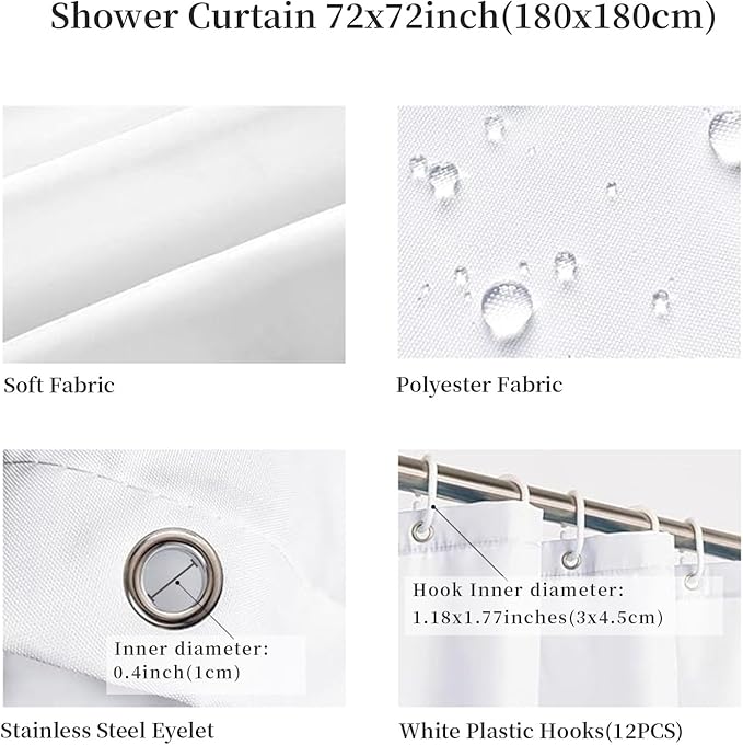 WELMECO Blue Shower Curtain Dahlia Flower Print Polyester Shower Curtain Bathroom Decor, 72x72inch (deep Blue,tan,Grey,White)