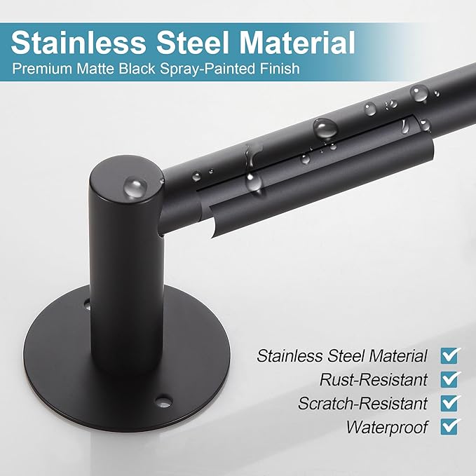 BVL Towel Racks for Bathroom 4 Pieces,Matte Black Stainless Steel Bathroom Accessories Set Wall Mounted Included 24 Inches Towel bar,Towel Holder,Toilet Paper Holder,Robe Hook