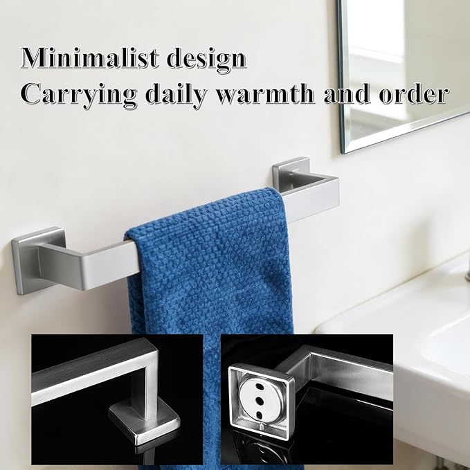 2 Packs 12 Inch Bathroom Towel Bar SUS304 Stainless Steel Brushed Nickel Towel Holder Wall Mounted Heavy Duty Towel Rack Bathroom Towel Rod Modern Square Base Design(2, Brushed Nickel, 12 Inch)
