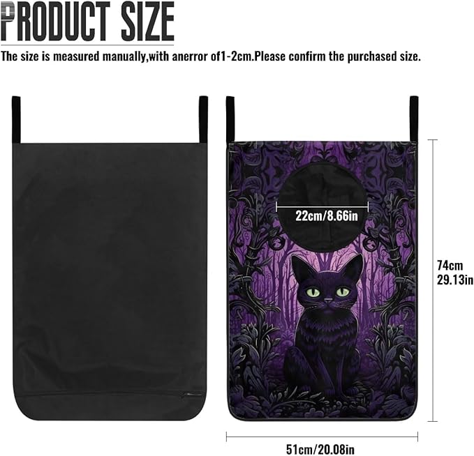 ZOUTAIRONG Halloween Black Cat Hanging Laundry Hamper Laundry Bag Washable Dirty Hamper for Clothes Large Laundry Basket Toys Storage Organizers for Home Bedroom Bathroom Purple
