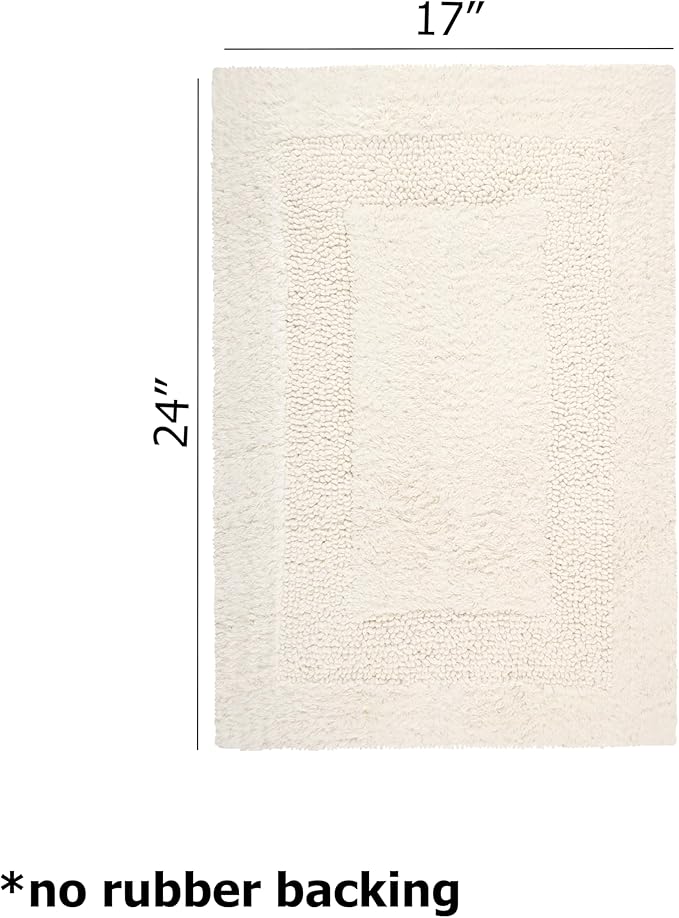 COTTON CRAFT Luxurious Bath Mat Rug - Set of 2 Reversible Heavyweight Step Out Bath Mats for Bathroom Floor, Tub and Shower - Pure Cotton Soft Plush Absorbent Tufted Racetrack Mat - 17 x 24 in - Ivory
