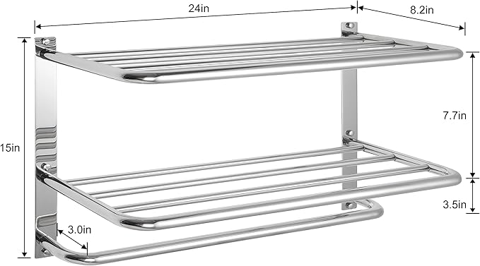 Towel Rack for Bathroom, DEWVIE 24 Inch Tower Holder with Tower Bars, SUS 304 Stainless Steel Lavatory Bath Towel Shelf Towel Hanger Wall Mount, 3-Tier (Brushed Nickel)