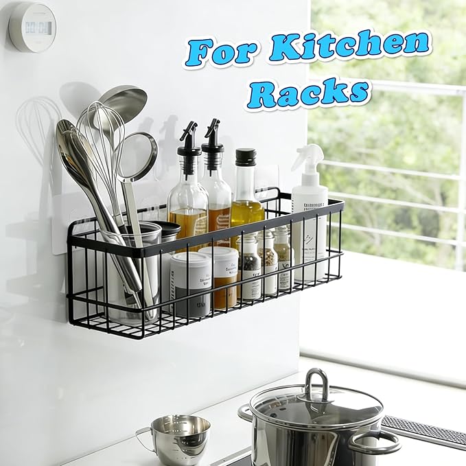4 Pack Shower Caddy Adhesive Replacement, 3 Hooks Thick Shower Shelf Adhesive, Waterproof Shower Hooks Strips for Kitchen Racks, Bathroom Storage, Shower Basket & Soap Holder
