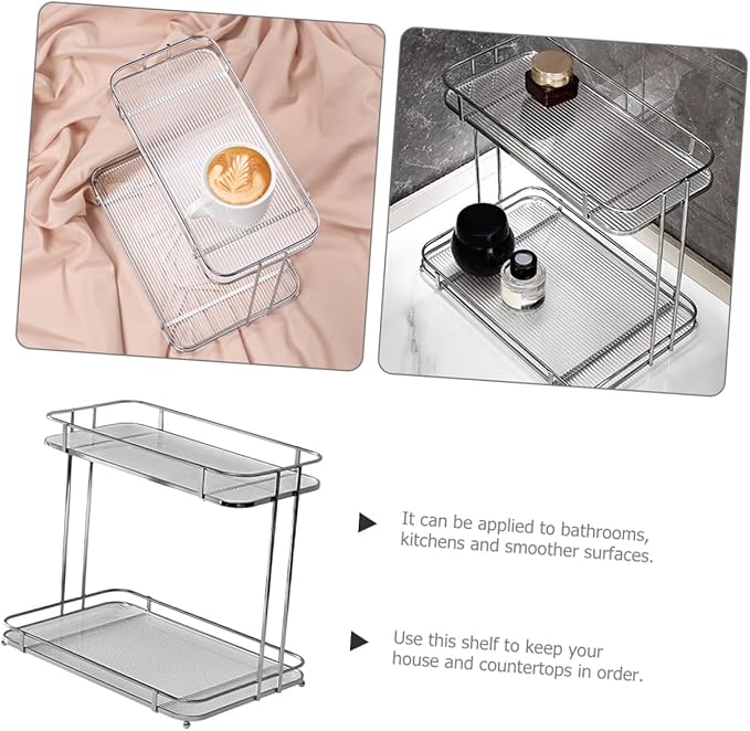 Acrylic Countertop Organizer with Removable Shelf Bathroom Vanity Storage Rack for Cosmetics Toiletries Shampoo and Body Wash