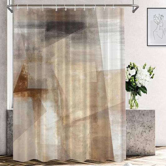 Shrahala Brown and Beige Abstract Art Painting Shower Curtain, Brushstrokes Abstract Brush Painting for Bathtubs Bathroom Decor Waterproof 60x72 Inch