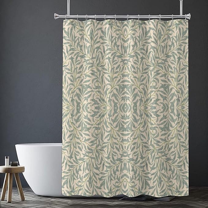 Vintage Botanical Shower Curtain William Morris Designs Green Jungle Fruit Print Shower Curtain Set Polyester Interior Waterproof Shower Curtain with 12 Hooks 72x72 Inches(183x183cm)