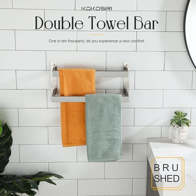 KOKOSIRI Hand Towel Bars 16 Inches Bathroom 2-Tiers Ladder Towel Rails Towel Holders Wall Mounted Towels Shelves Rack Brushed Stainless Steel, B5008BR-L16
