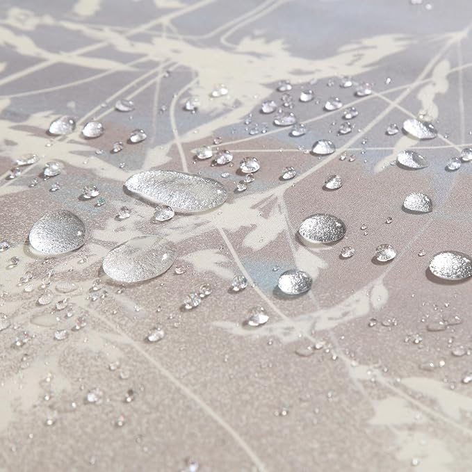 Long Shower Curtain 72x78 Inch, Polyester Fabric | Waterproof Botanical Design with Cream & Taupe-Grey Leaves