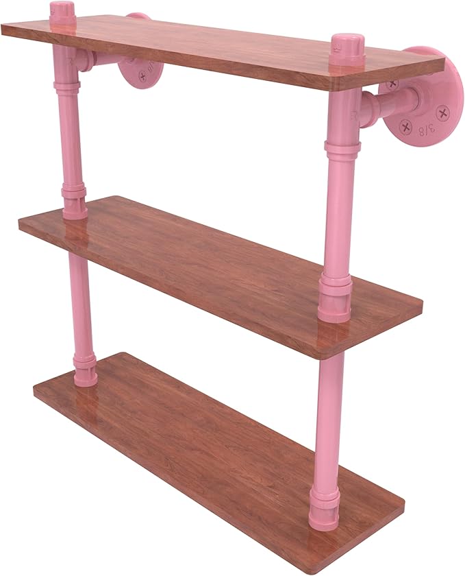 Allied Brass P-490-16-TWS-PNK Pipeline Collection 16 Inch Ironwood Triple Shelf, Pink