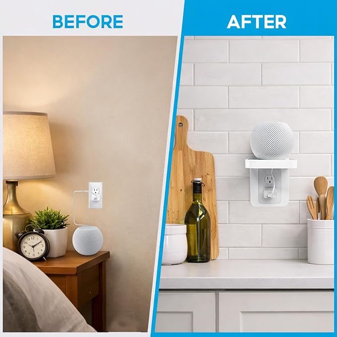 ALLICAVER Outlet Shelf, Bathroom Wall Holder with Built-in Cable Management, Wall Organizer for Smart Home Decor Space Saving Electric Toothbrush Use as Echo Holder (Vertical Decora&Duplex, 2, Pack)