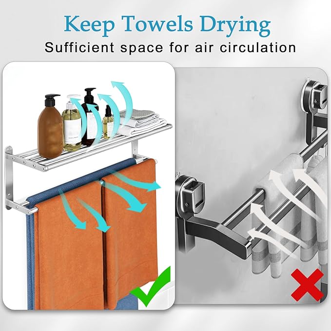 32 in Towel Racks for Bathroom, Bath Towel Shelf with Double Towel Bar, Stainless Steel Towel Storage for Lavatory Wall Mounted, 2-Tier Towel Hanger Towel Holder, Brushed Nickel
