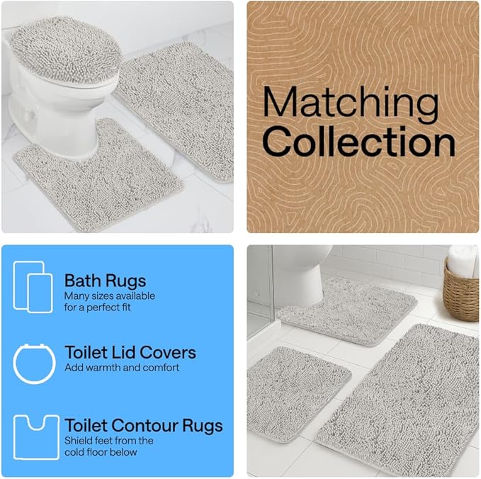 GORILLA GRIP Bath Rug Mat 70x24, Soft Absorbent Chenille, Quick Dry Microfiber Mats, Rubber Backing Washable Shower Floor Rugs, Bathmat Runner, US Designed Bathroom Home Decor Accessories Light Gray