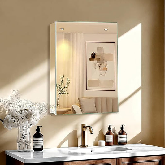 16 x 24 Inch Bathroom Medicine Cabinet with Mirror, Medicine Cabinet Mirror, Bathroom Mirror with Storage with 2 Adjustable Shelves, Assembly Required, Support Recessed or Surface Mount