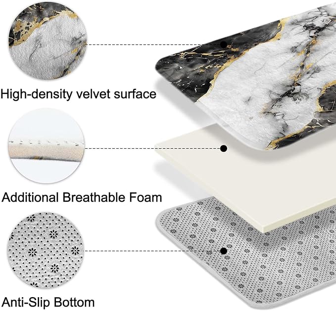 Lnond 4Pcs Bathroom Sets with Shower Curtain and Rugs, Marble Bathroom Shower Curtain Sets, Black White Gold Modern Art Bathroom Sets with Rugs and Accessories