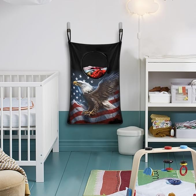ZFRXIGN American Flag Eagle Hanging Laundry Hamper Bag Over Door Laundry Basket Space Saving Organizers Large Capacity Laundry Room Organization Hamper for Travel Home Office
