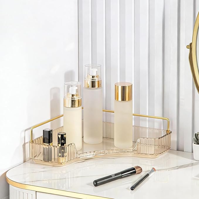 Multi-Tier Corner Countertop Organizer Rack, Makeup Organizers for Vanity, Practical Shelf for Toiletries and Accessories, Corner Counter Storage for Bathroom Dresser (Gold-1Tier)