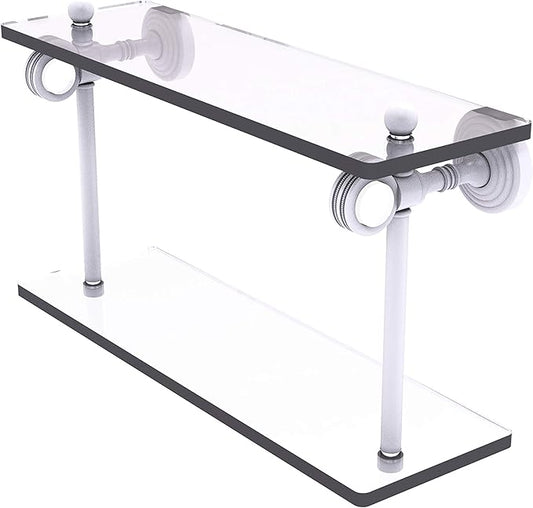 Allied Brass PG-2D-16 Pacific Grove Collection 16 Inch Two Tiered Dotted Accents Glass Shelf, Matte White