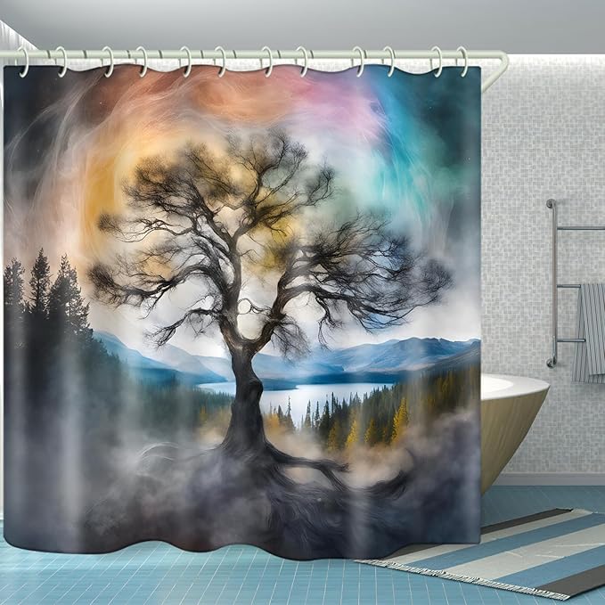 Bright Fabric Shower Curtains, Fantasy Tree Themed Design Art Shower Curtains, Bathroom Decor Set, 12 Shower Curtain Hooks (72 "Wx72 L) inch Waterproof Shower Curtain.