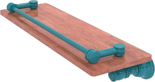 Allied Brass CL-1-16-GAL-IRW-GLT Carolina Collection 16 Inch Wood Shelf with Gallery Rail, Glokzin Teal