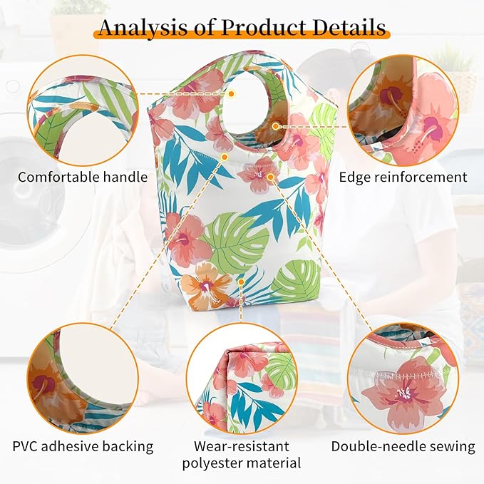 Large Capacity 47L Laundry Hamper, Foldable Waterproof Storage Basket with Soft Handle, Portable Collapsible Laundry Bag for Home Dorm Camping and Car Use