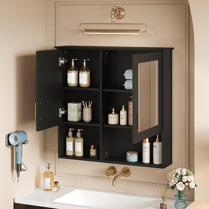 Bathroom Mirror Cabinet, 30 inch Wall Mounted with Adjustable Shelves & Soft Close Doors, High-Define Mirror with Storage