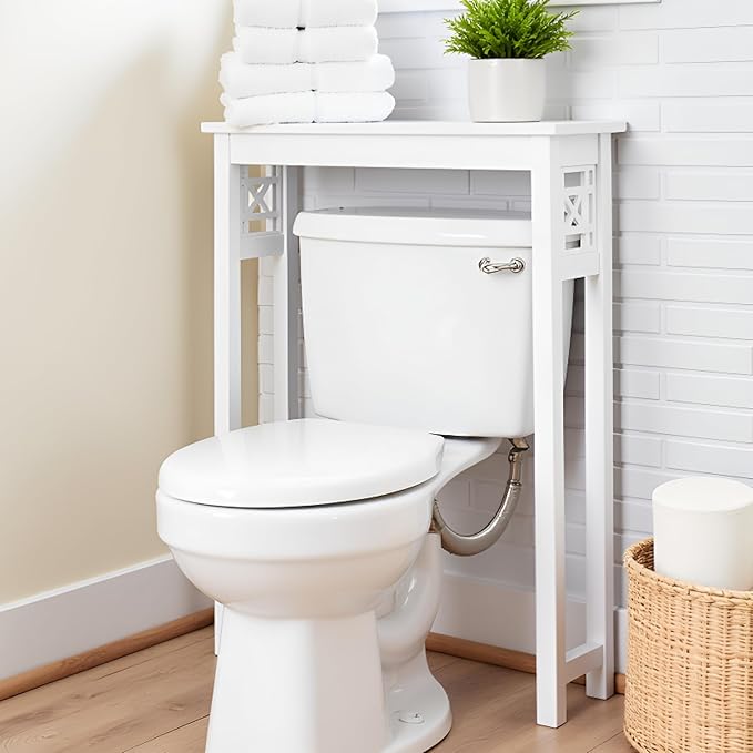 Derby Over-the-Toilet Storage Shelf – 37" Tall Bathroom Space Saver with Fixed Shelf & Open Gridwork Design – Modern Freestanding Organizer for Toiletries & Towels by Alaterre Furniture (White)