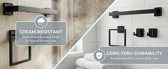 5-Piece Square Matte Black Bathroom Hardware Set - Wall Mounted Towel Bar Bath Accessories