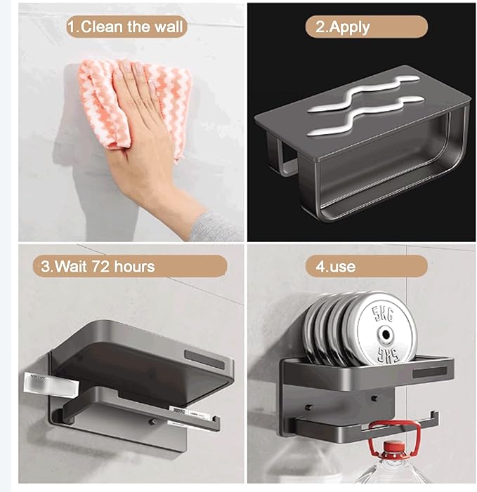 Removable Wall-Mounted Bathroom Shelf Aluminum Bathroom Shelf Multi-Functional Double-Layer Storage Thickened Bathroom Shelf Large Capacity