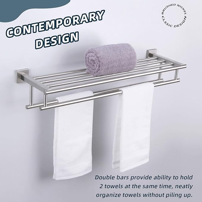 Towel Rack Brushed Nickel, Angle Simple SUS304 Stainless Steel Bath Towel Holder with Shelf for Bathroom Wall 27.56 Inches