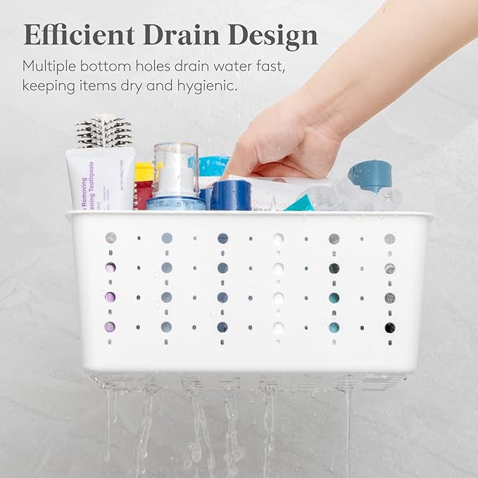 Lifewit Shower Caddy Portable, Cleaning Supplies Caddy Organizer with Handle and Adjustable Dividers, Plastic Shower Basket for Dorm Room Essentials, College, Bathroom, White, 1 Pack