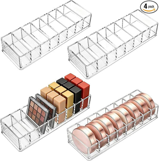 Foraineam 4 Pack Acrylic Compact Organizer Cosmetics Beauty Care Powder Holder Blushes Highlighters Eyeshadow Makeup Organizer