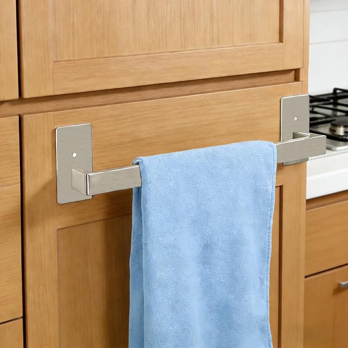 Bathroom Towel Bar Self Adhesive, No Drilling Towel Rack Easy to Install,Hand Towel Holder Made of Premium Stainless Steel Sticky on Hand Towel Hanger for Kitchen, Toilet.(12IN, Brushed)