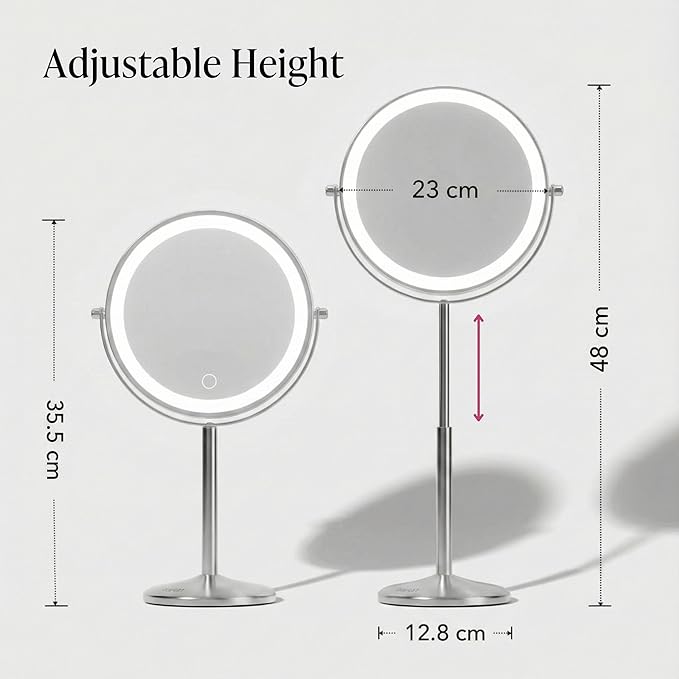 Fancii 9-Inch Lighted Makeup Mirror Height Adjustable with 10X /1X Magnification - Rechargeable, Double Sided LED Vanity Mirror with Light and Stand, 360° Swivel