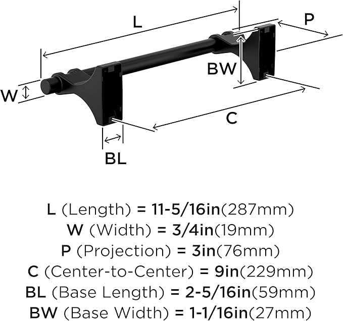 Amerock Davenport Matte Black 9 inch (229mm) Towel Bar, BH36055MB
