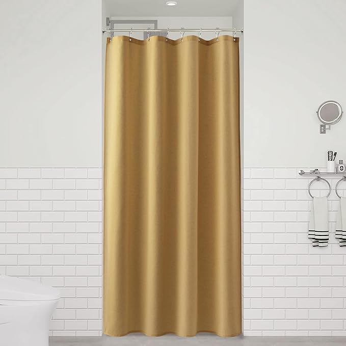 Naturoom 48 Inch Gold Linen Shower Curtain - Stall Narrow Half Ultra Thick Fabric Shower Curtain Set with Hooks, Boho Farmhouse Rustic RV Camper Bath Curtains for Bathroom, 48x72