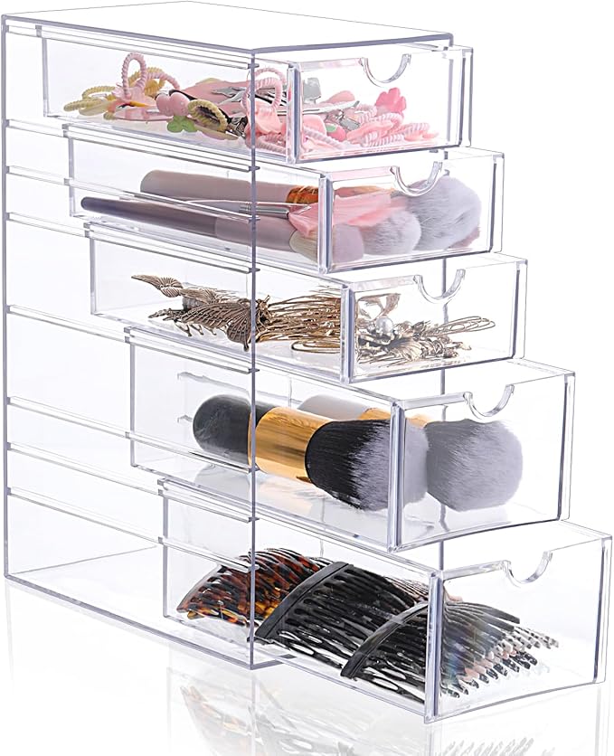 Hair Tie Organizer Clear Hair Accessories Organizer Storage Acrylic Hair-Clip Organizers Container Box with 5 Drawers for Girls