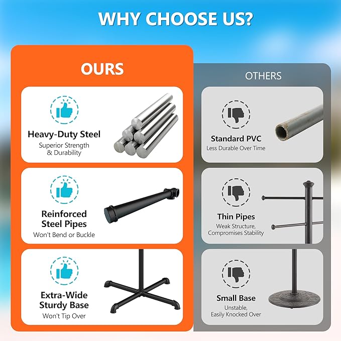 Hjarta Outdoor Towel Rack for Pool, 59 Inch Pool Towel Holder with 8 Bars, Poolside Towel Racks for Outdoor, Towel Drying Rack for Pool Area Outside, Bathroom, Spa, Hot Tub