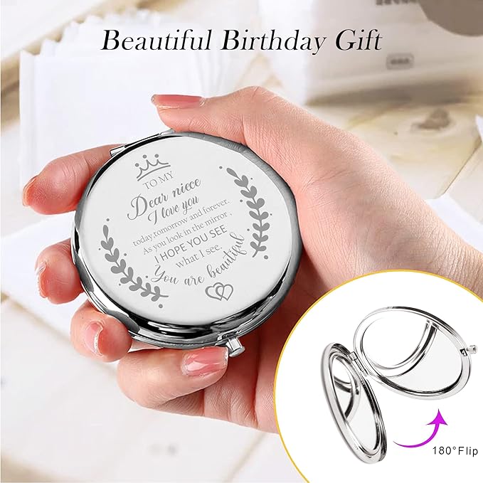 Soulpetals Niece Gifts Compact Mirror for Niece from Aunt to My Niece Makeup Mirror Birthday Gifts for Niece from Auntie Uncle Gifts for Niece Birthday Christmas