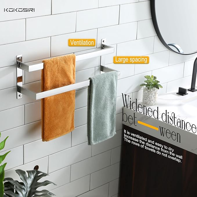 KOKOSIRI Towel Bars Bath Towel Holders 20-Inch Chrome Bathroom 2-Tiers Ladder Towel Rails Wall Mounted Towels Shelves Rack Polished Stainless Steel, B5008CH-L20