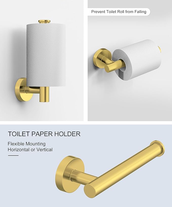 5 Pcs Brushed Gold Bathroom Accessories Hardware Set SUS304 Stainless Steel 26 Inch Towel Rack and Toilet Paper Holder Set Bath Towel Bar Set Wall Mounted for Bathroom Kitchen by HOMEMYSTIQUE