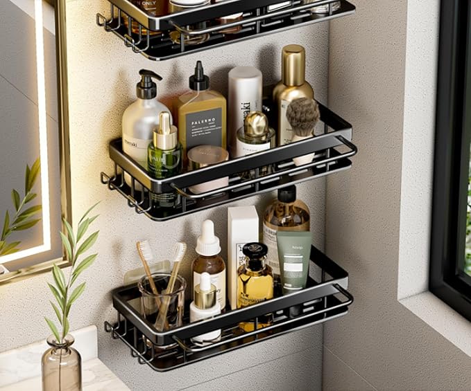 Storage Shelf, Bathroom washbasin, Three-Layer Thickened Patch Square Basket (with Hook and bar)