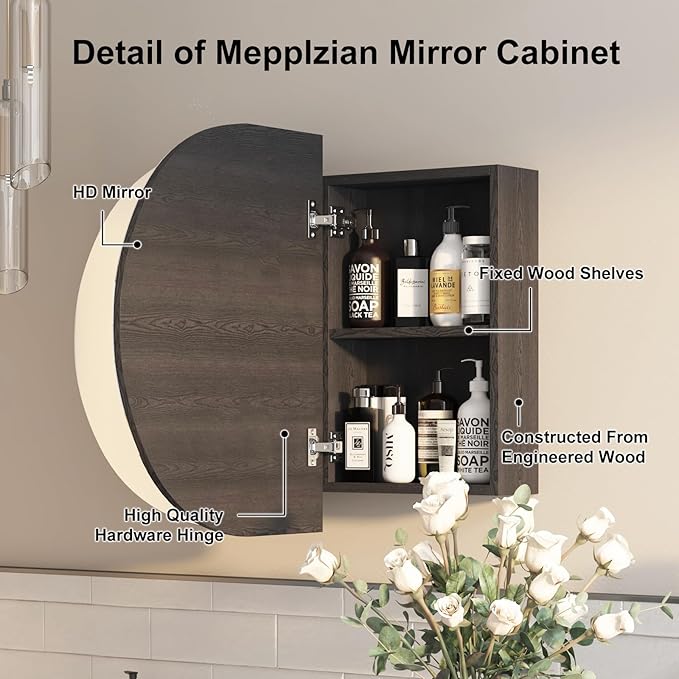 Oval Medicine Cabinet with Mirror for Bathroom,Bathroom Medicine Cabinet,Oval Mirror Cabinet Wall Mounted with 3 Storage,2 Doors,Black