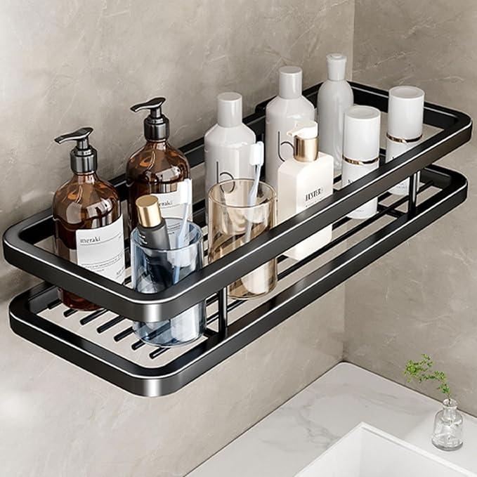 Detachable Carbon Steel Organizer, Large Capacity, Hanging Rustproof Shelf, for Bathroom, Kitchen, Living Room (Color : 9.8inch, Size : Black Single)