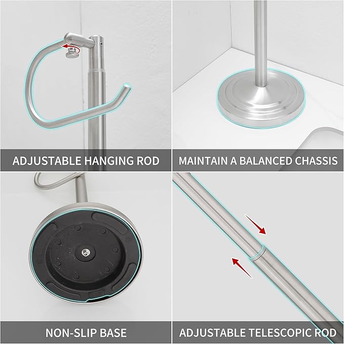 Hand Towel Holder Stand for Bathroom Countertop, Standing Towel Rack with Non-Slip Base, Stainless Steel Adjustable Towel Bar 16.5-26 Inch for Kitchen Vanity (Brushed Nickel)