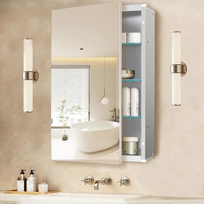 20"x26" Aluminum Medicine Cabinet, Bathroom Cabinet with Mirror,Firm and Durable, Waterproof and Rust-Proof, Recessed or Surface Mount,Assembly Required